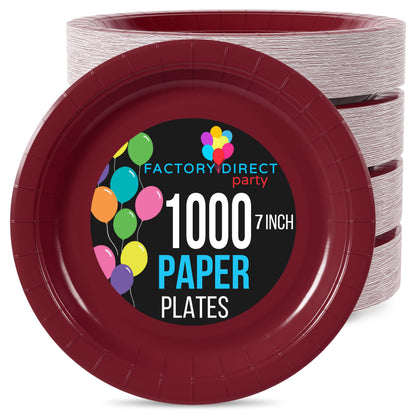 7 In. Burgundy Paper Plates | Case of 1000