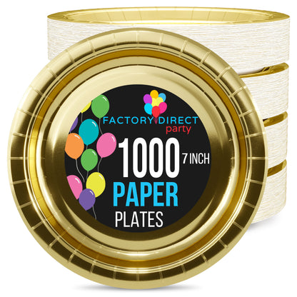 7 In. Reflective Gold Paper Plates | Case of 1000