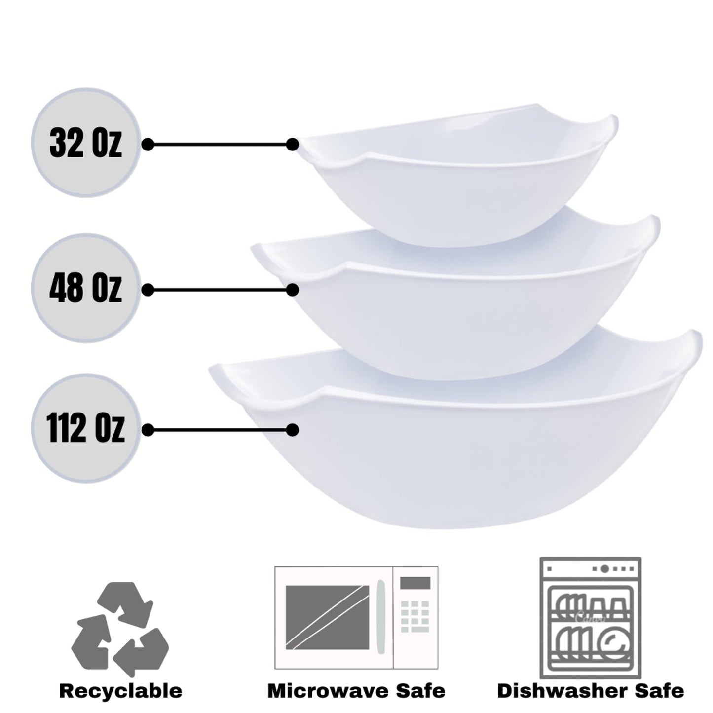 112 Oz. | White Plastic Stadium Bowl | 24 Count