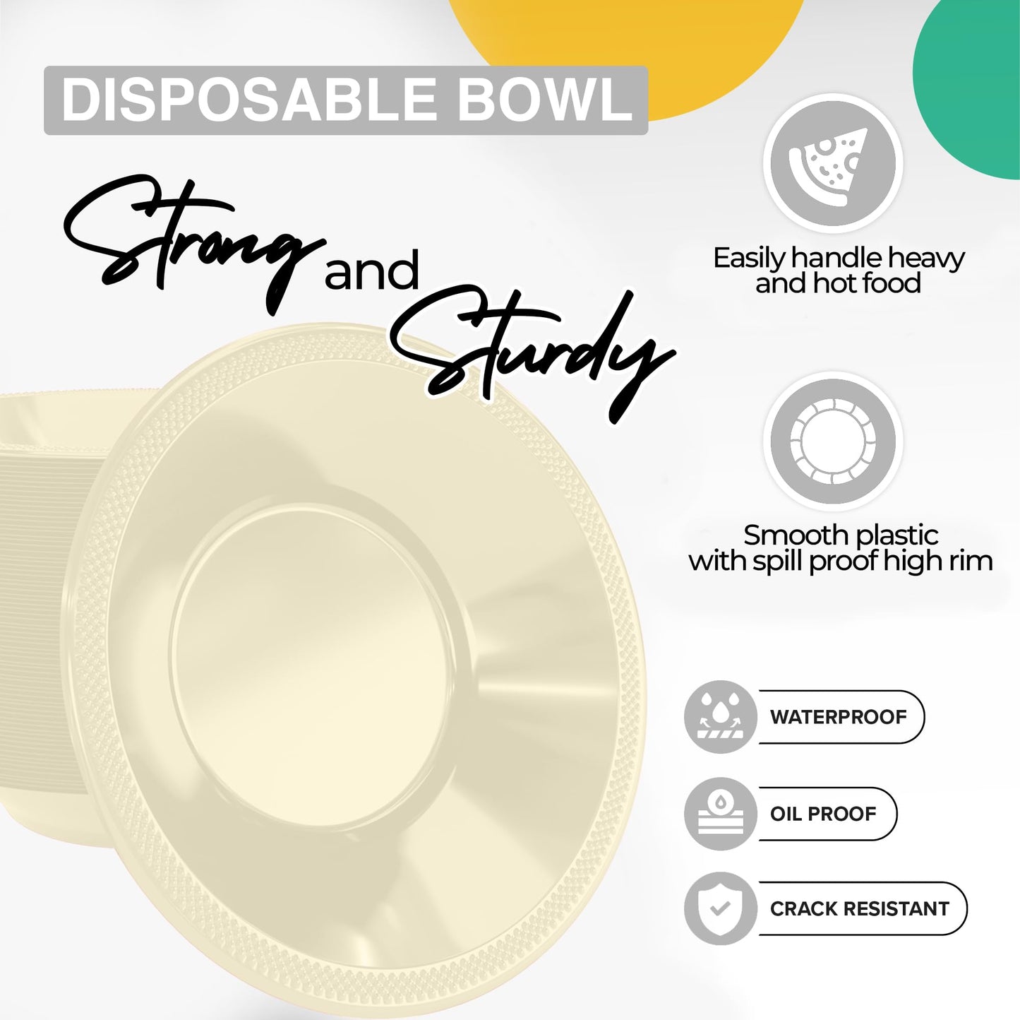 12 oz Ivory Plastic Bowls (50)