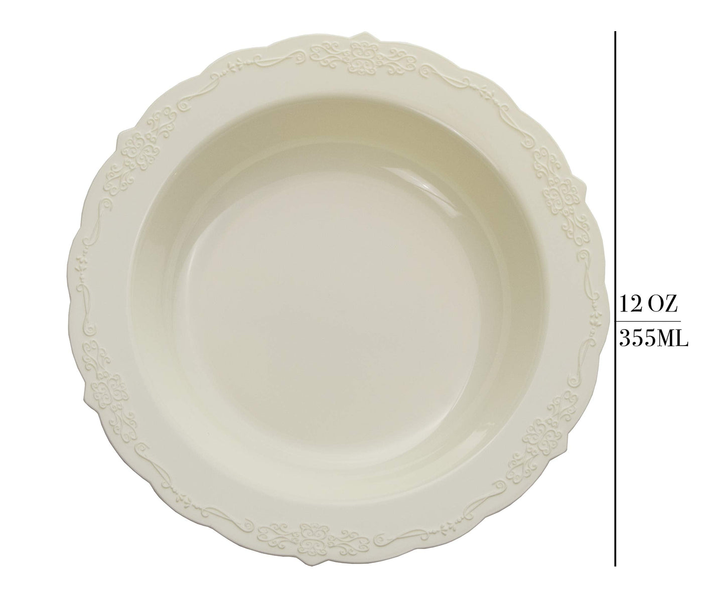 12 Oz. Ivory Victorian Design Plastic Bowls | 120 Count