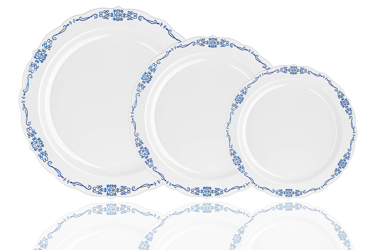 12 Oz. White/Navy Victorian Design Plastic Bowls | 120 Count