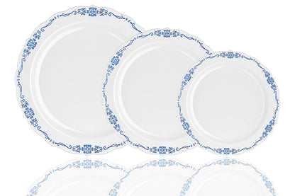 12 Oz. White/Navy Victorian Design Plastic Bowls | 120 Count