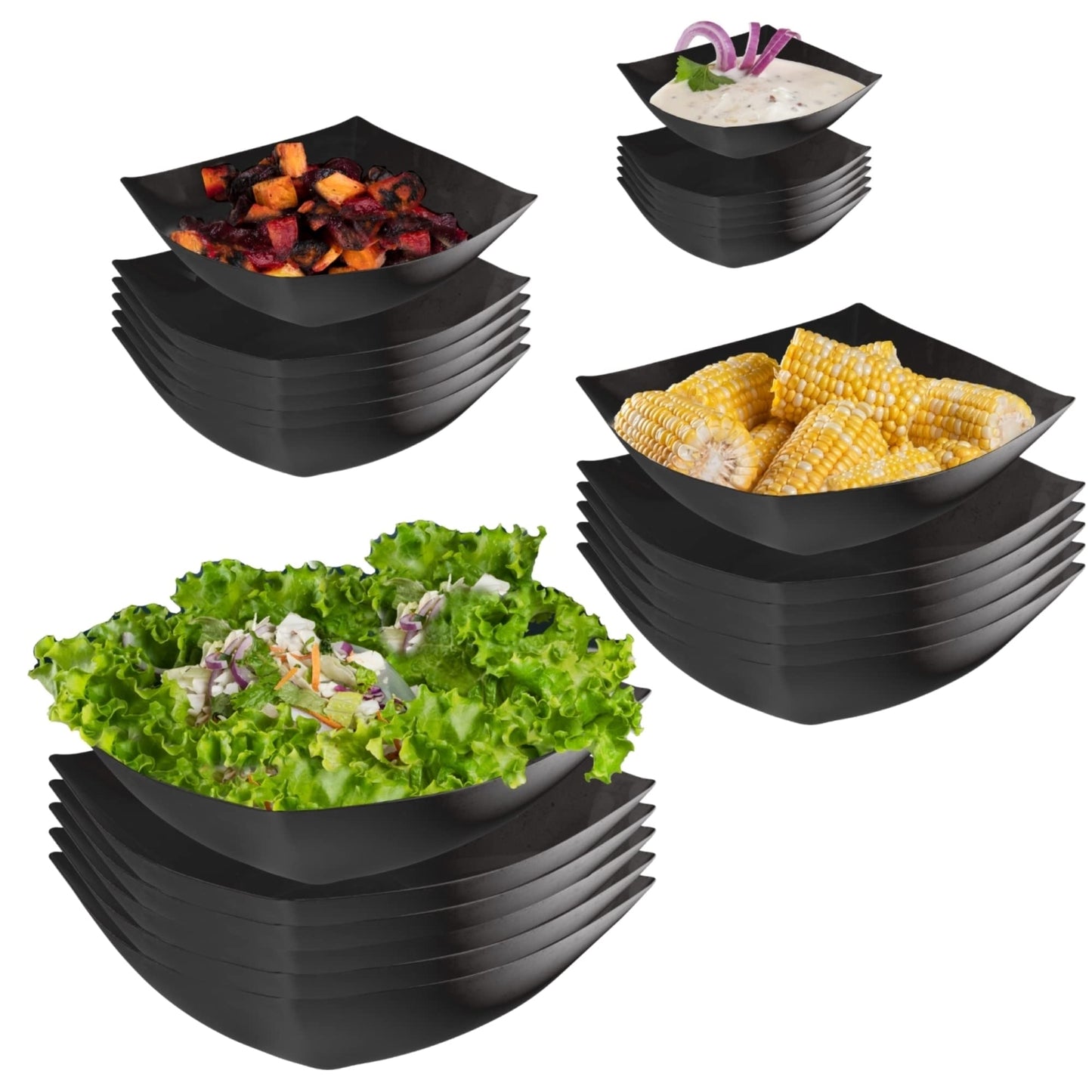 128 Oz. | Black Square Plastic Serving Bowl | 24 Count