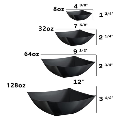 128 Oz. | Black Square Plastic Serving Bowl | 24 Count