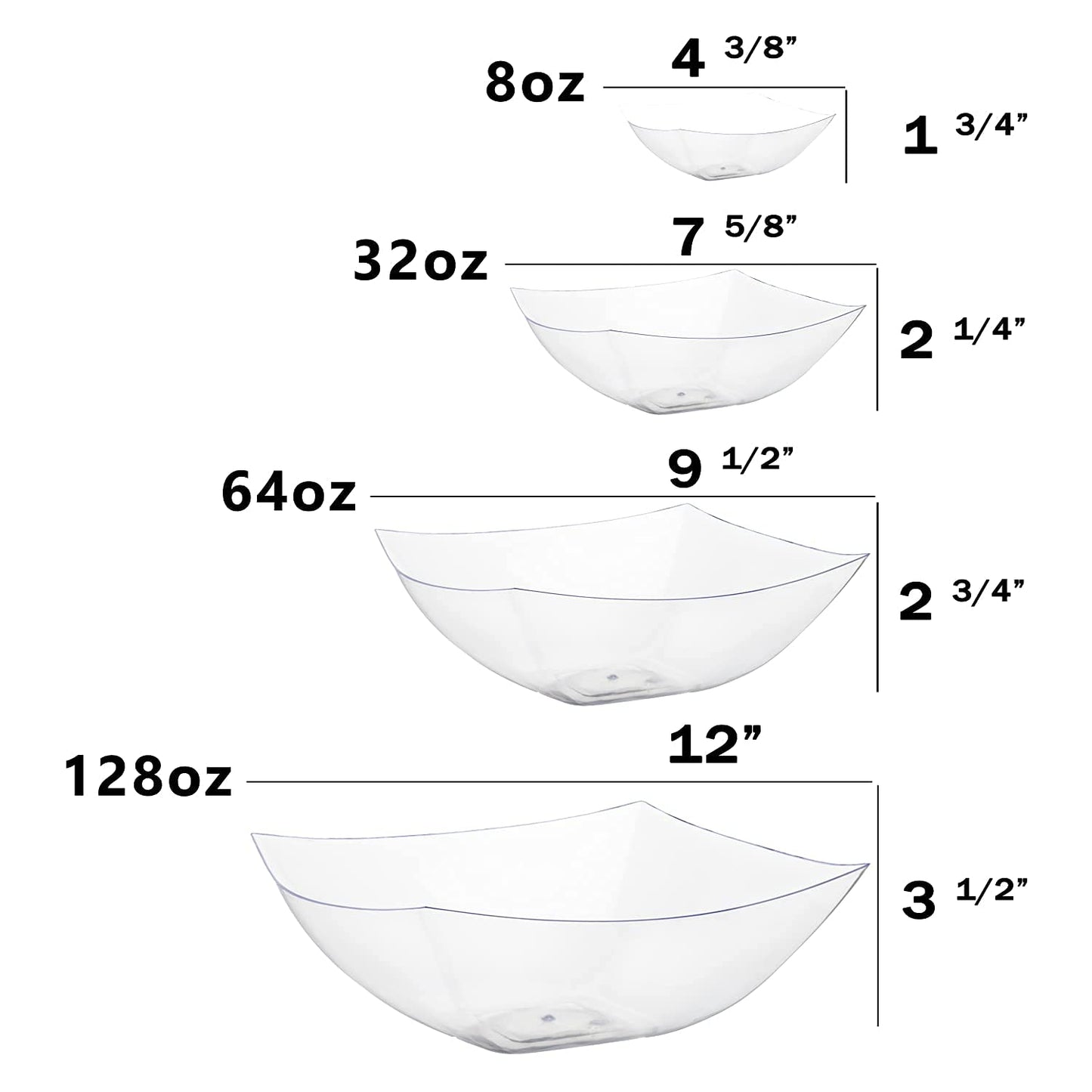 128 Oz. | Clear Square Plastic Serving Bowl | 24 Count