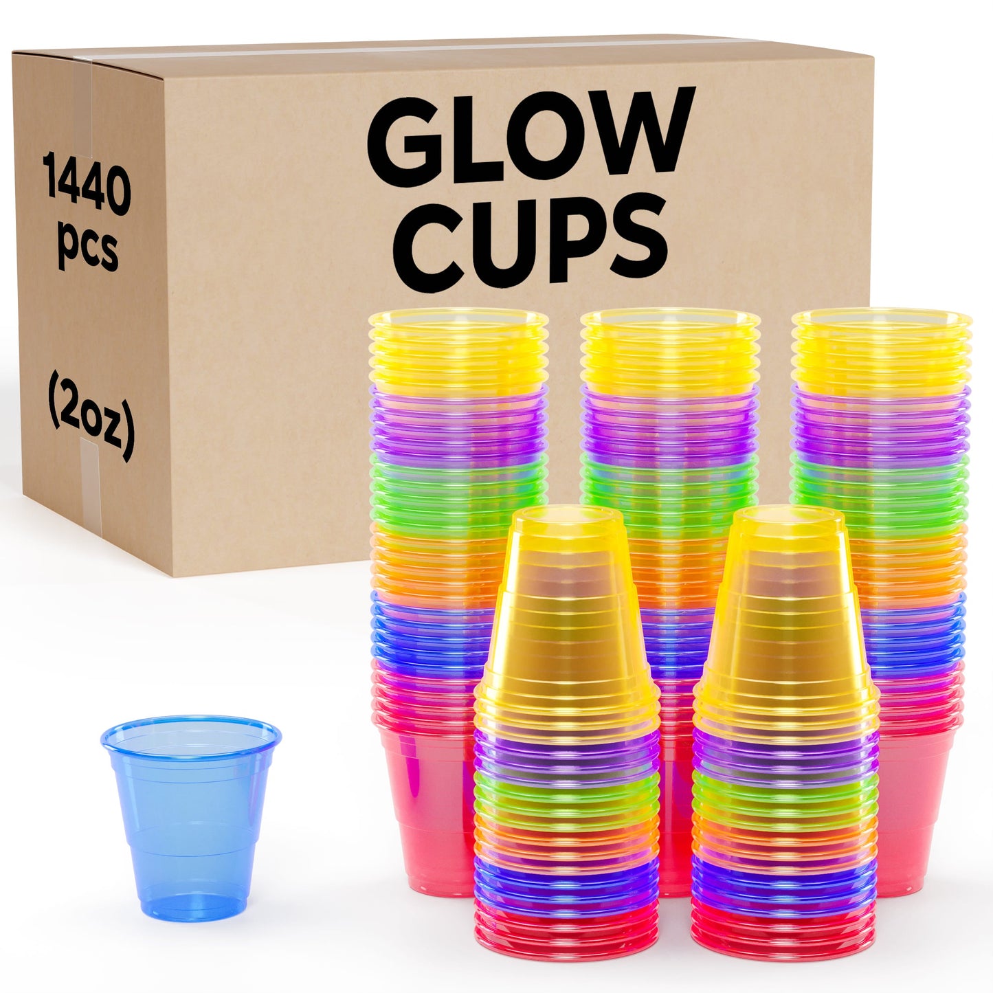 2 Oz. Neon Assorted Color Plastic Cups | Case of 1440