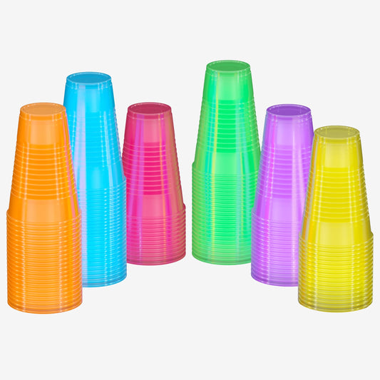16 Oz. Neon Assorted Color Plastic Cups - 60 Ct.
