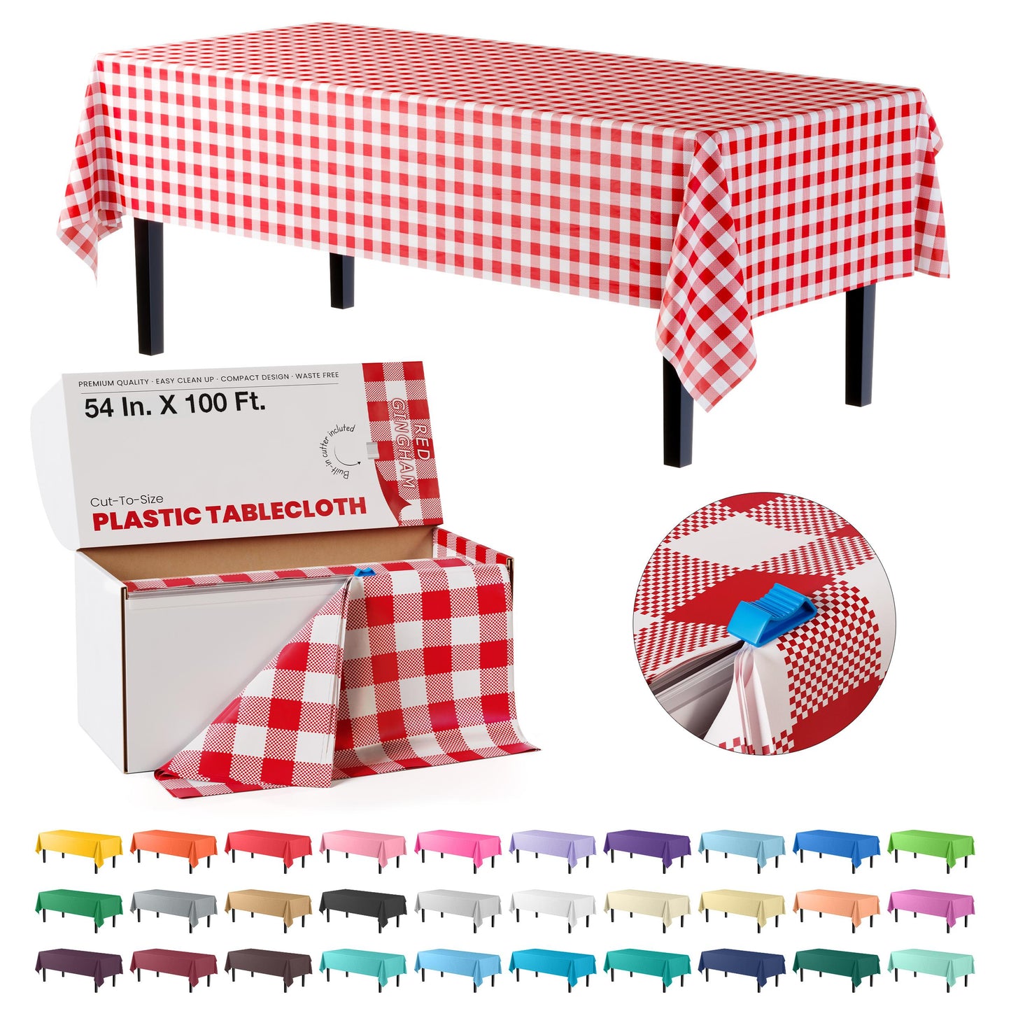 54 In. x 100 Ft. Cut to Size Table Cover  | Red Gingham | Case of 6