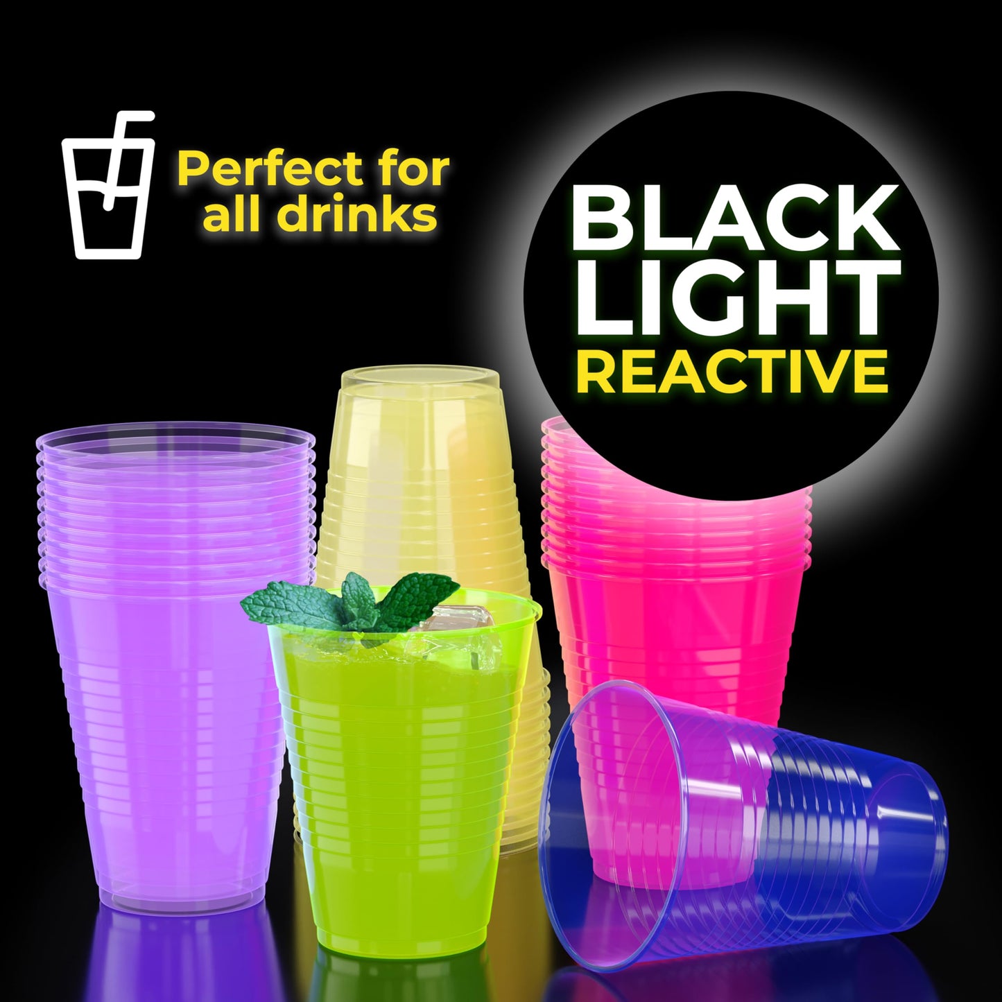 2 Oz. Neon Assorted Color Plastic Cups - 60 Ct.
