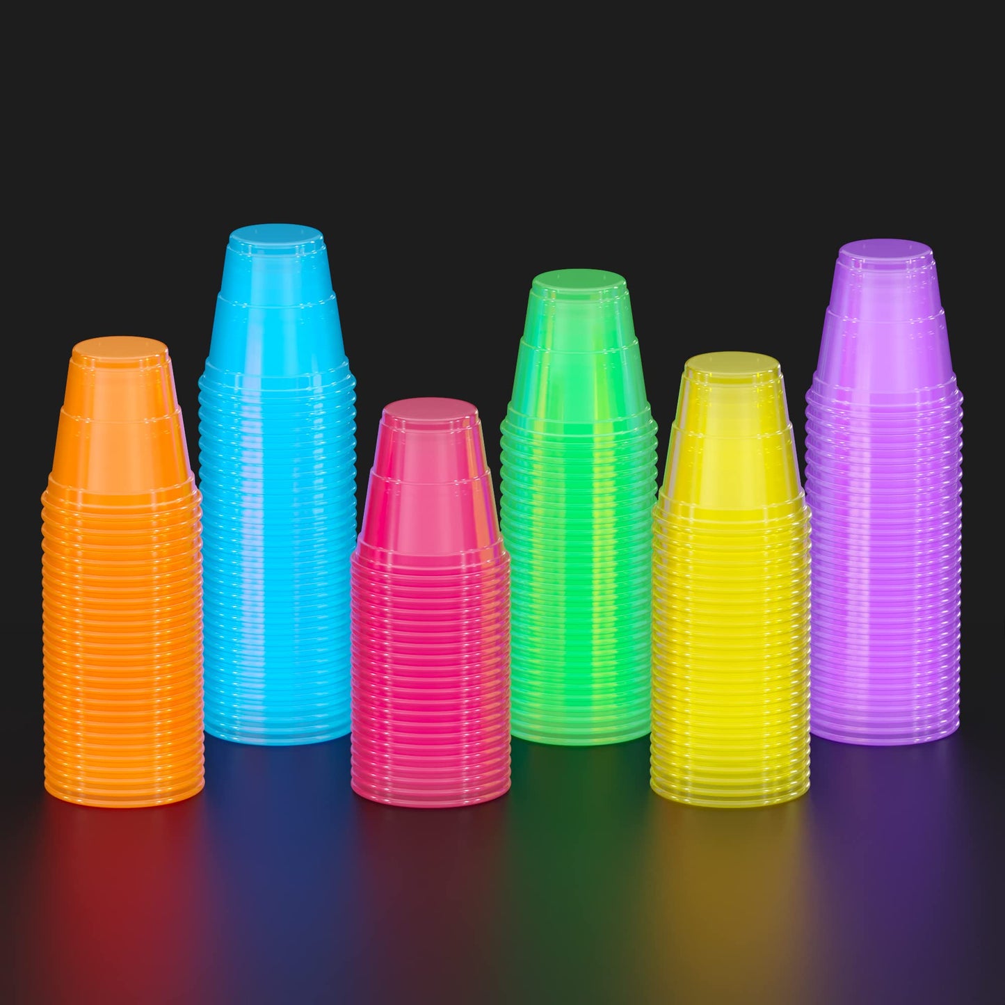 2 Oz. Neon Assorted Color Plastic Cups - 60 Ct.