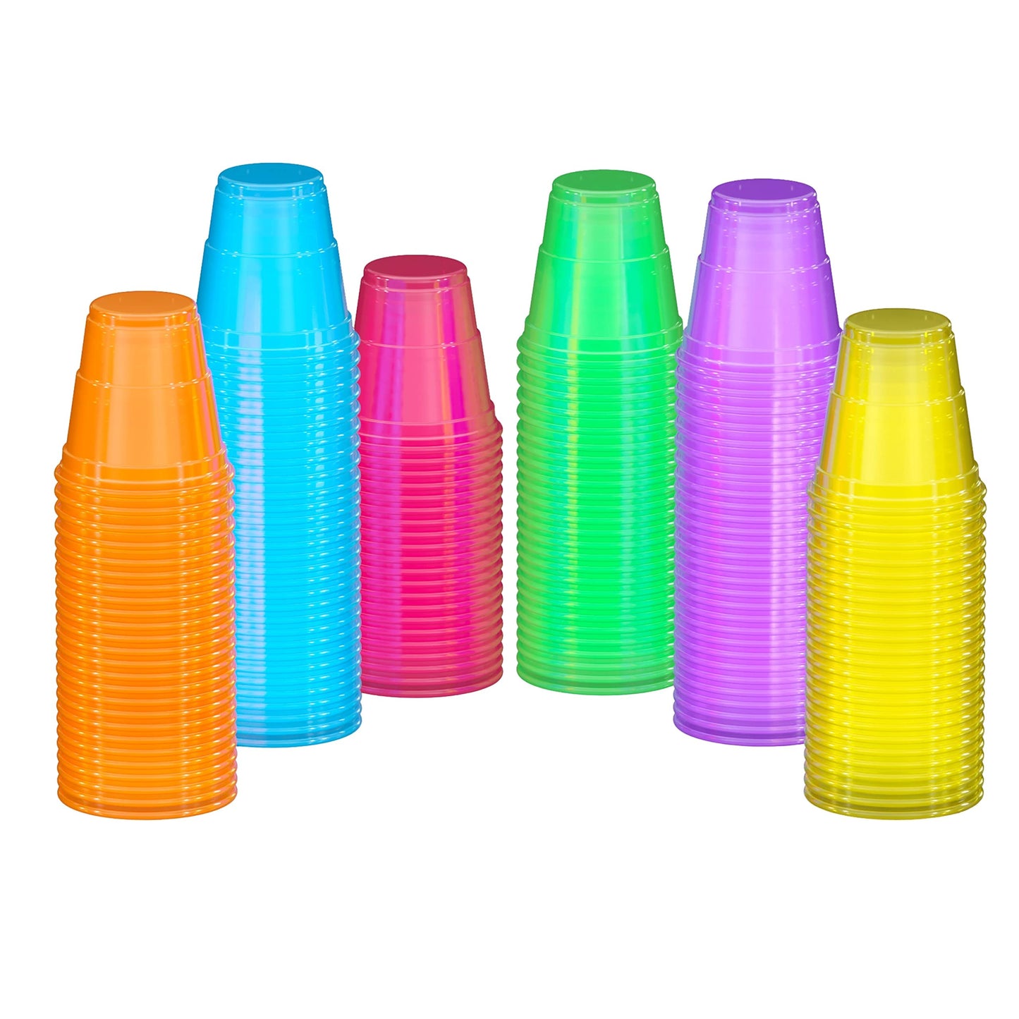 2 Oz. Neon Assorted Color Plastic Cups - 60 Ct.