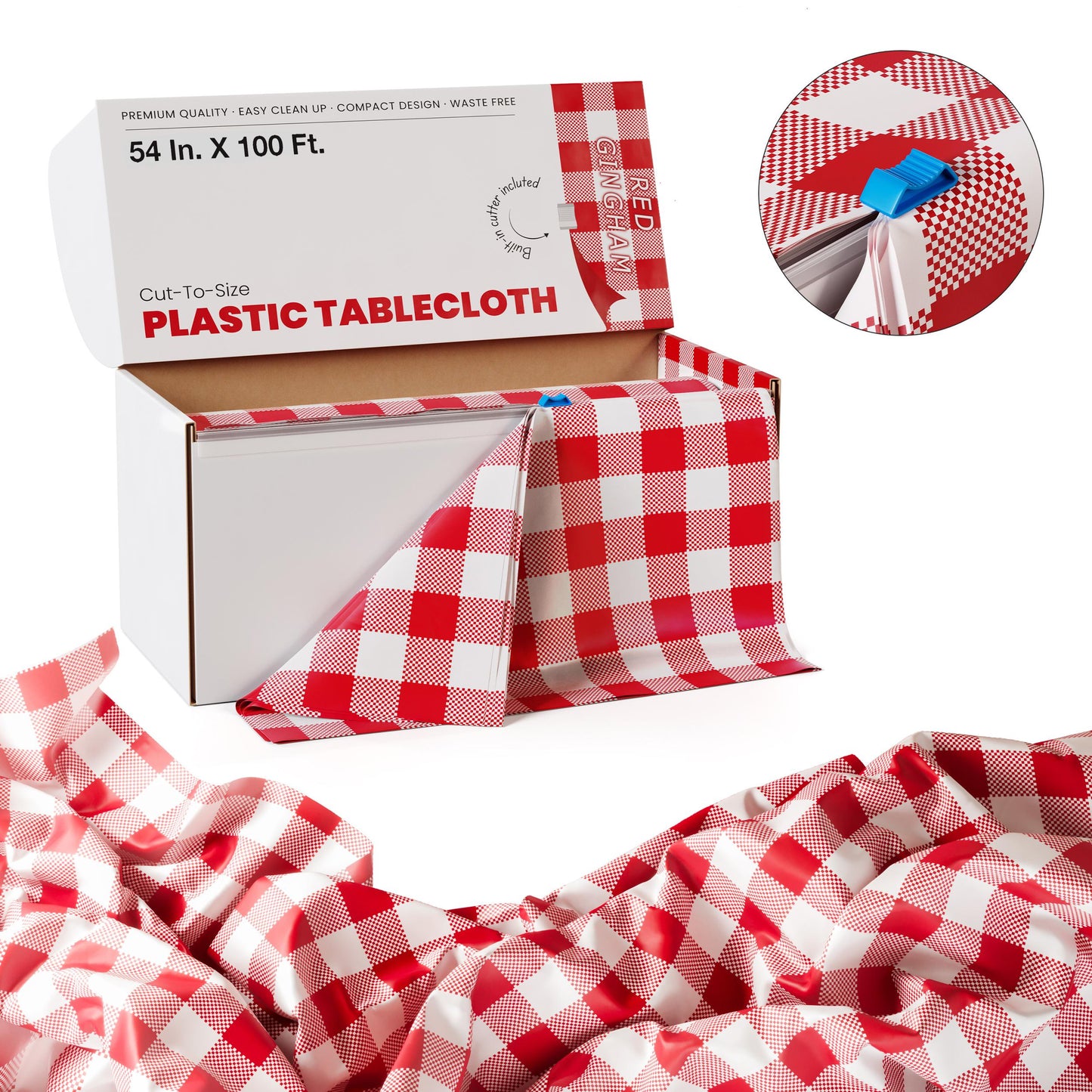 54 In. x 100 Ft. Cut to Size Table Cover  | Red Gingham | Case of 6