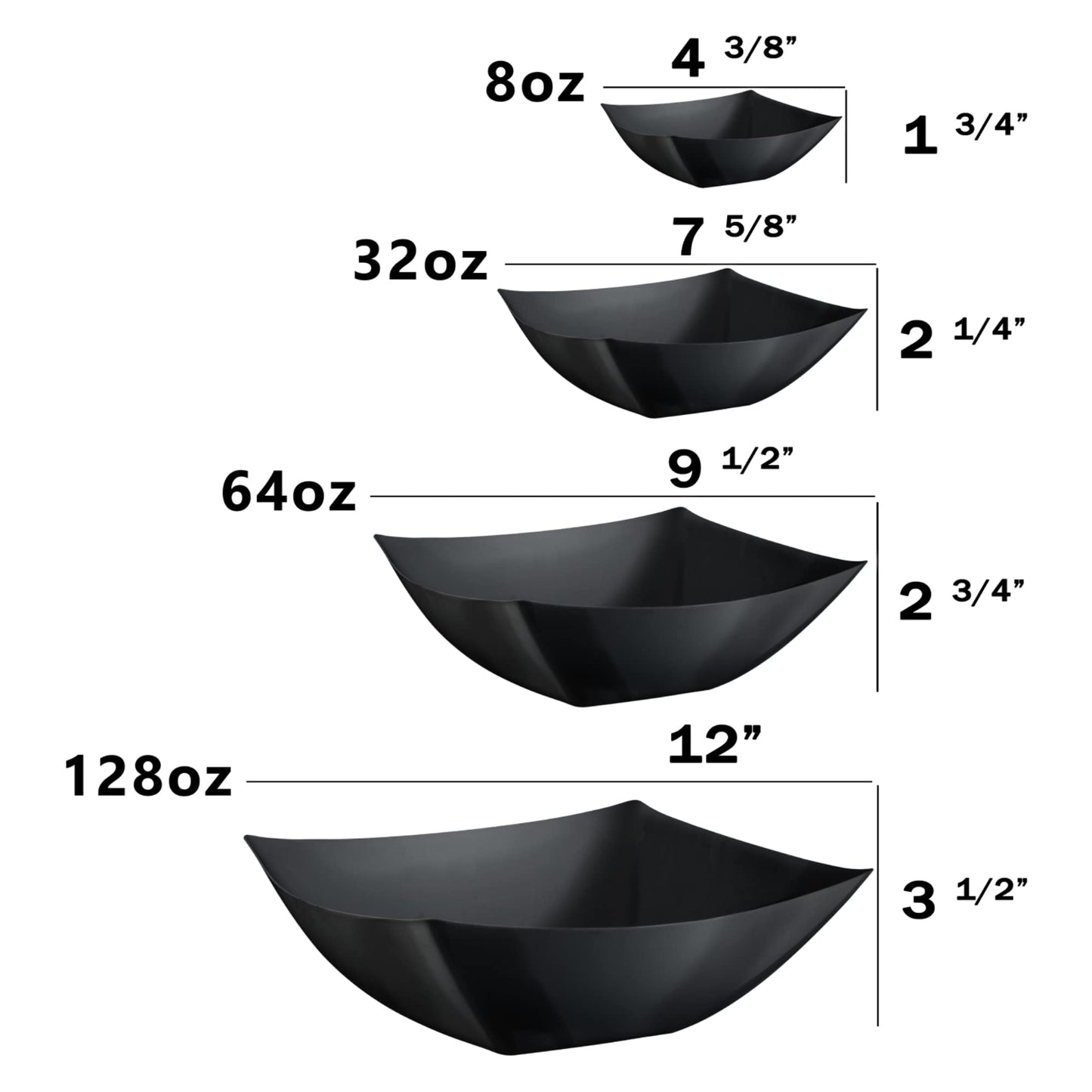 32 Oz. | Black Square Plastic Serving Bowl | 48 Count