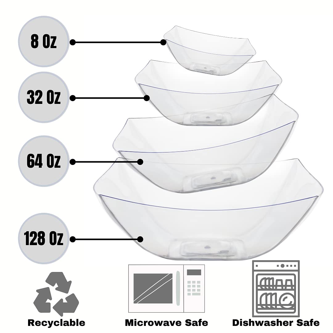 32 Oz. | Clear Square Plastic Serving Bowl | 48 Count