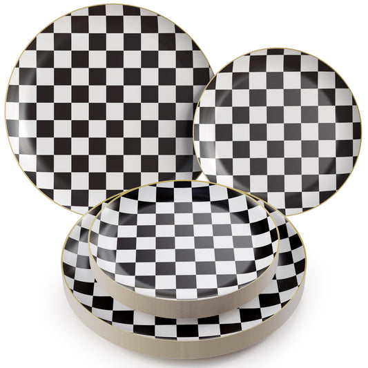 Earthtrends Checkered Design Plates Combo Set 20/20.