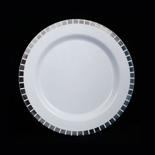 7.5 In. White/Silver Slit Design Plates - 10 Ct.