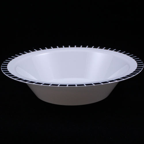 14 Oz. White/Silver Slit Design Bowls - 10 Ct.