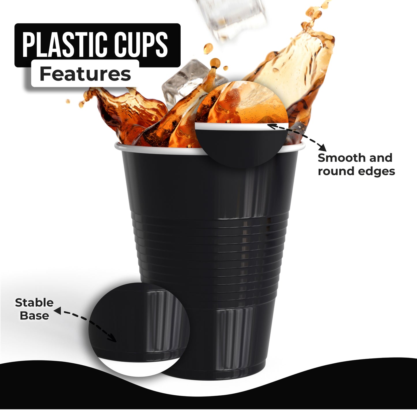 18 Oz. Black Plastic Cups - 50 Ct.