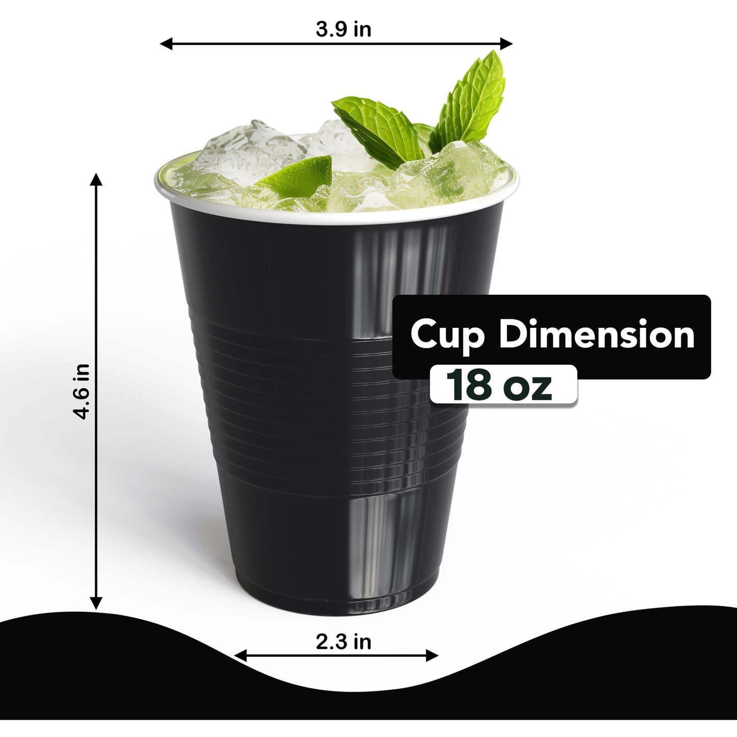 18 Oz. Black Plastic Cups - 50 Ct.