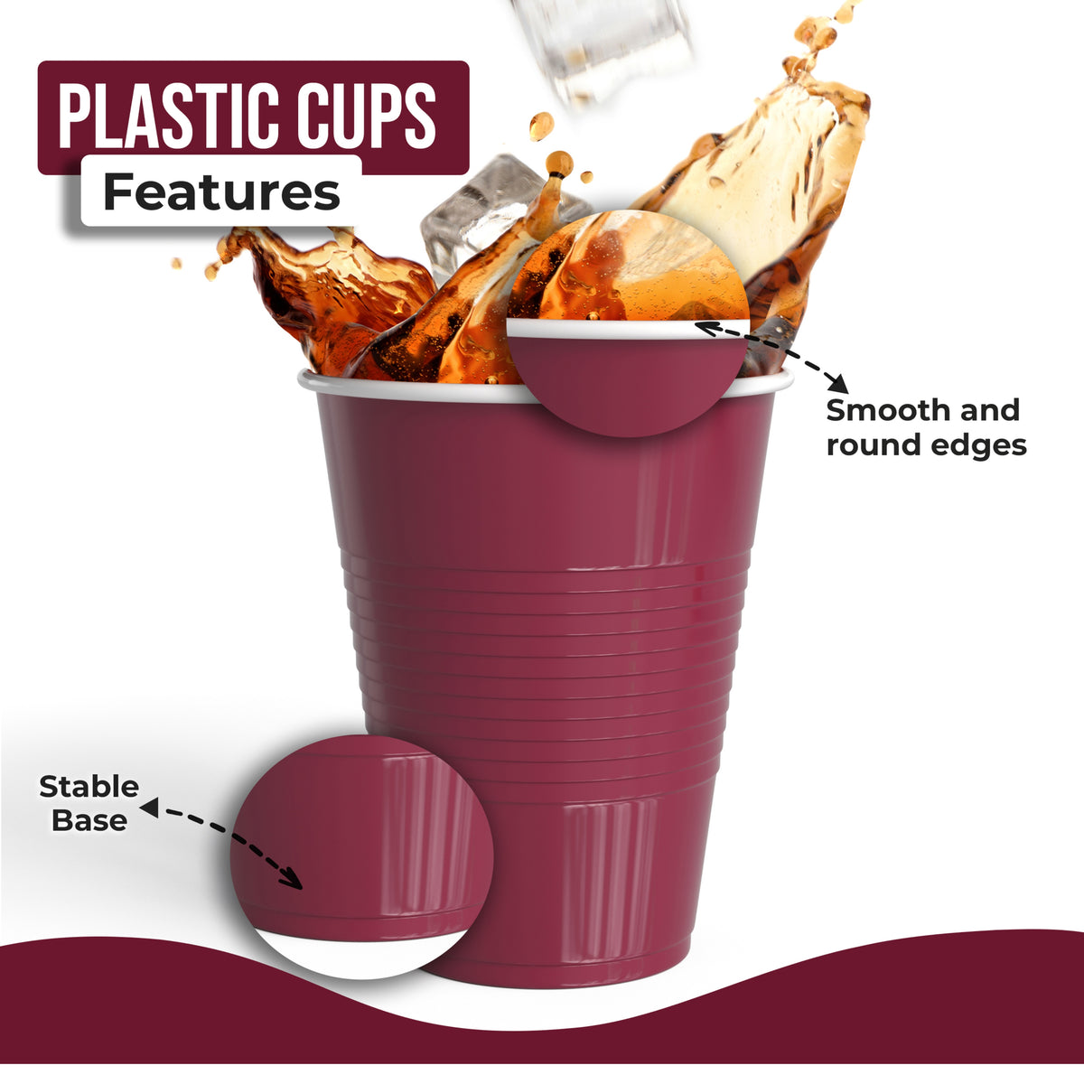 18 oz Burgundy Plastic Cups - 50 Ct.