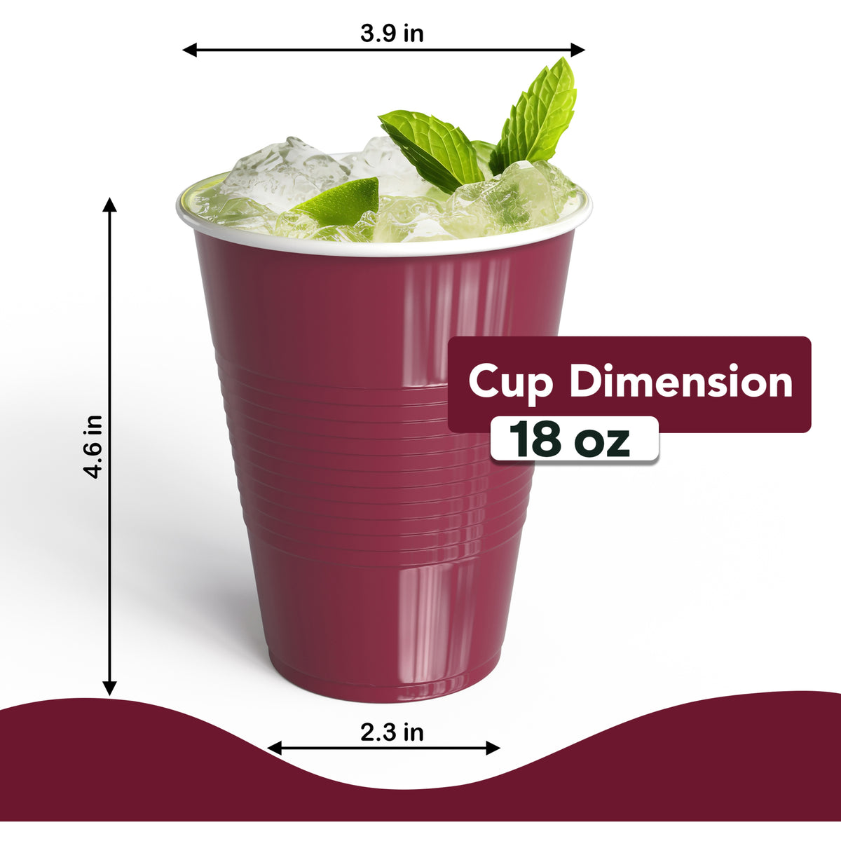 18 oz Burgundy Plastic Cups - 50 Ct.
