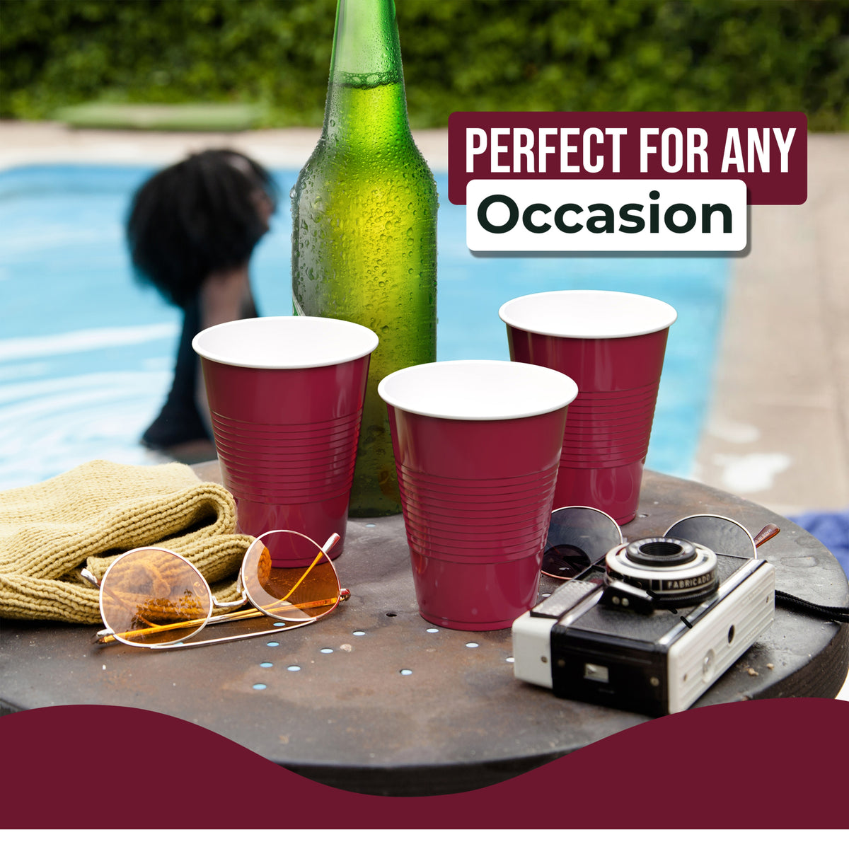 18 oz Burgundy Plastic Cups - 50 Ct.