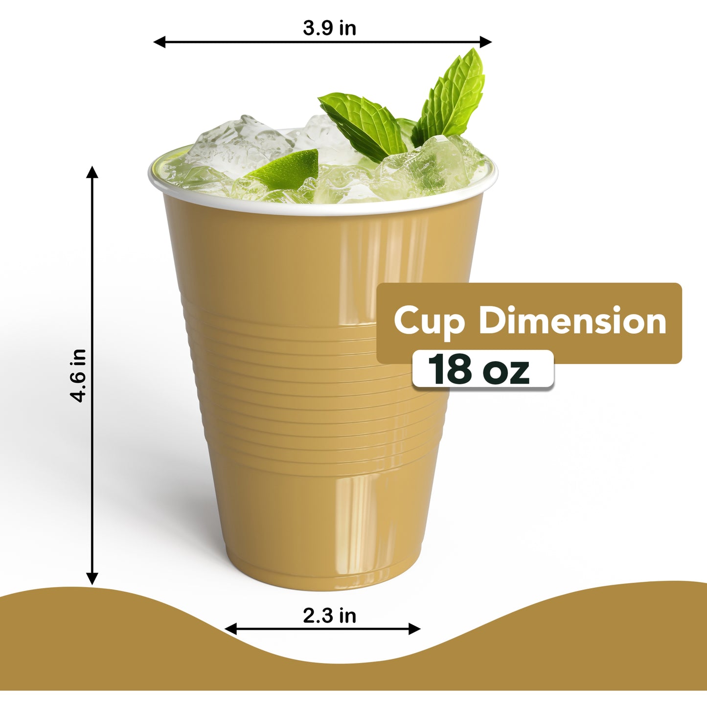 18 Oz. Gold Plastic Cups - 50 Ct.