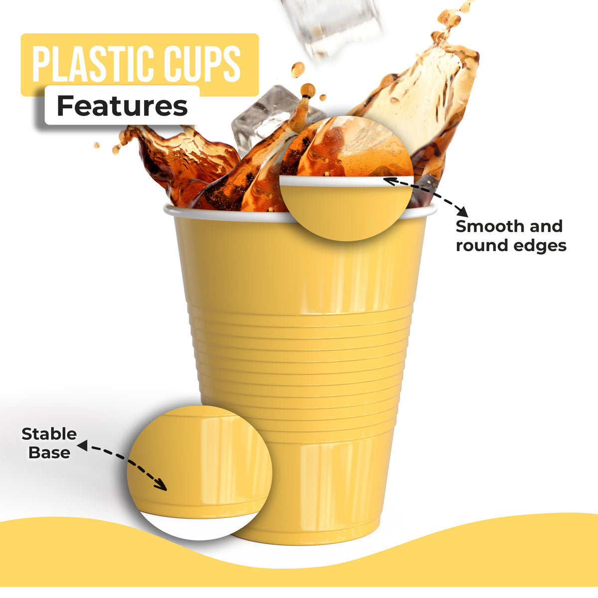 18 Oz. Yellow Plastic Cups - 50 Ct.