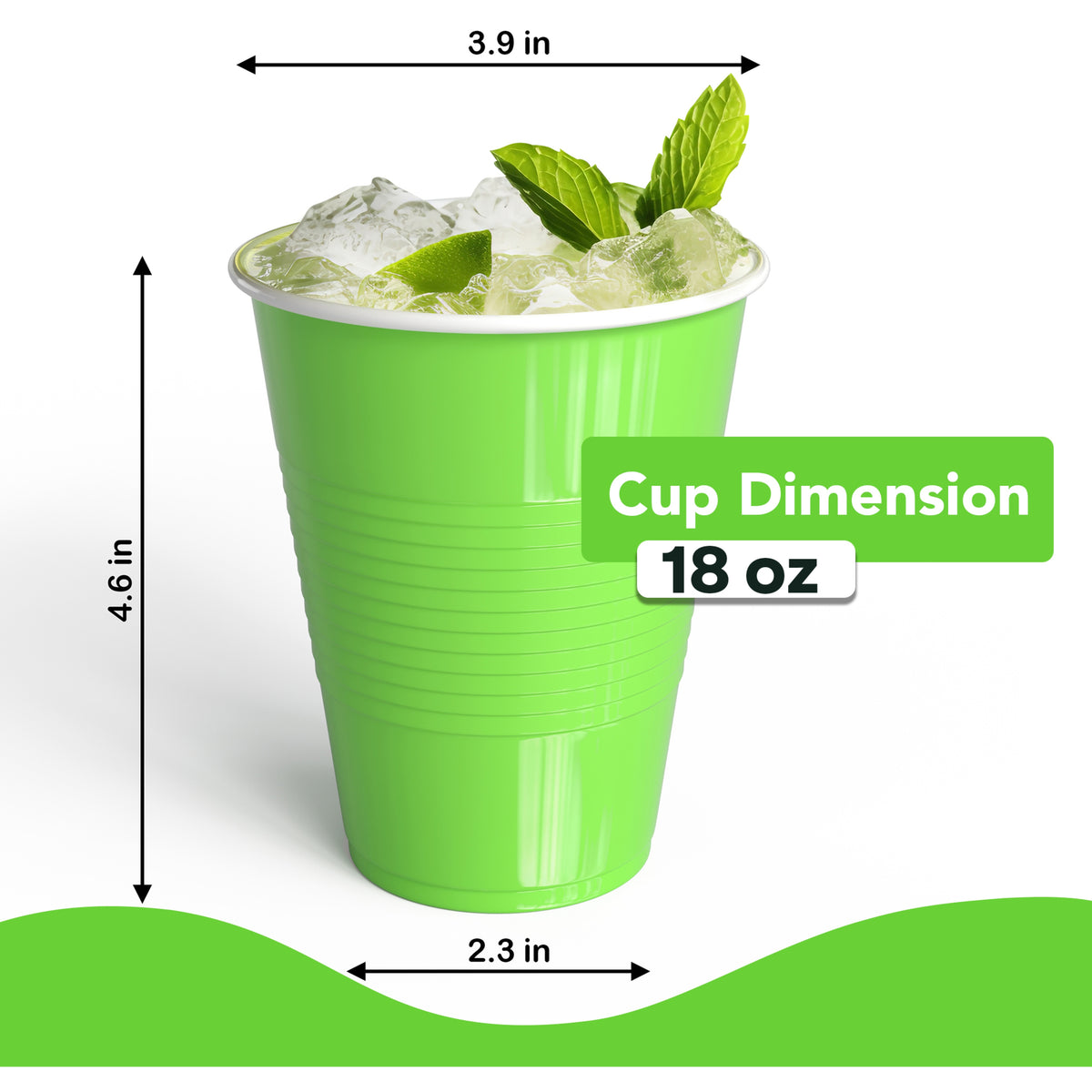18 Oz. Lime Green Plastic Cups - 50 Ct.