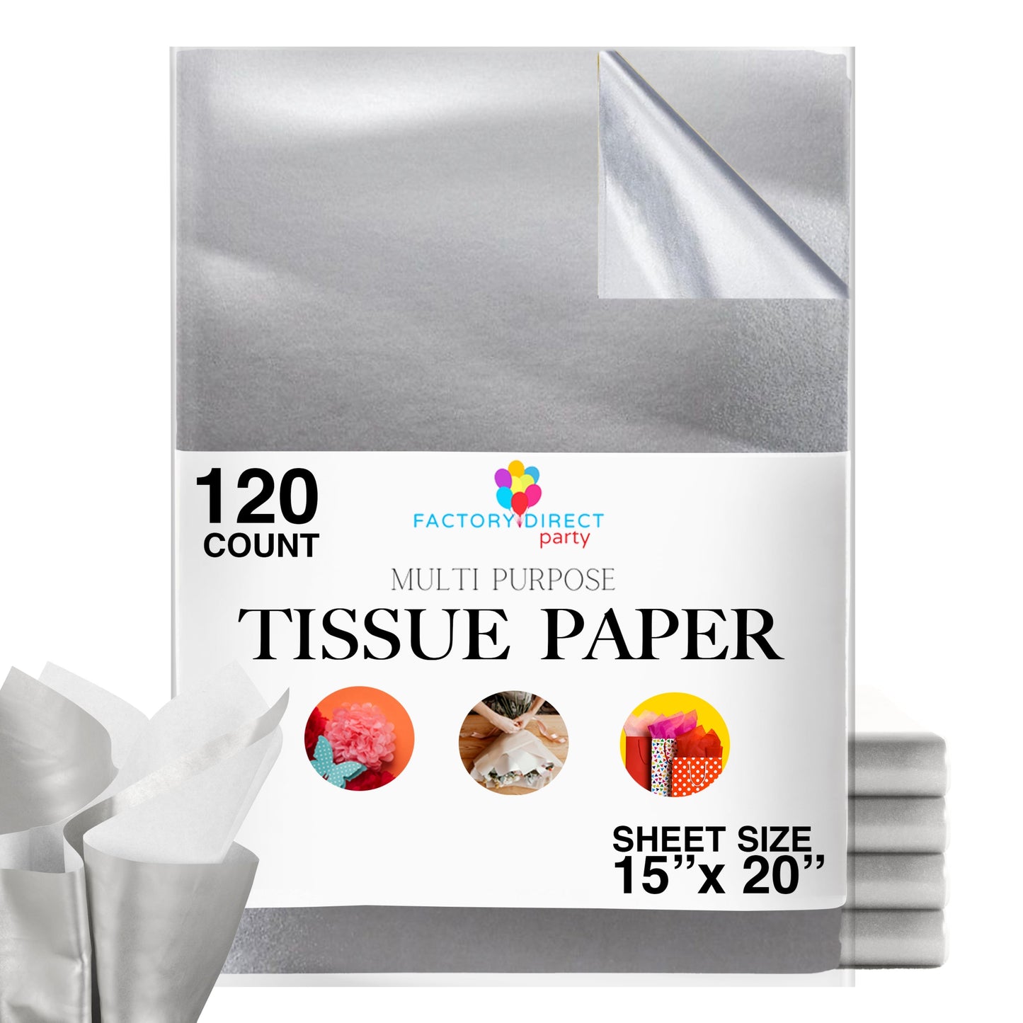 Silver Tissue Paper 15"" x 20"" | 120 Sheets