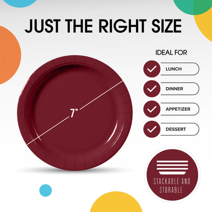 7 In. Burgundy Paper Plates | Case of 1000