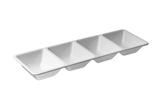 7 In. x 16 In. | White 4 Compartment Plastic Tray | 48 Count