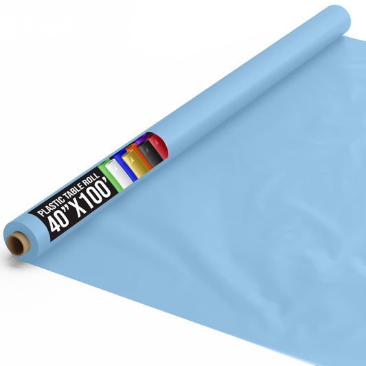 Exquisite Premium Quality Plastic Table Cover Banquet Roll, 40 in X 100 ft - Light Blue