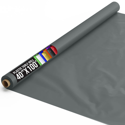 Exquisite Premium Quality Plastic Table Cover Banquet Roll, 40 in X 100 ft - Silver