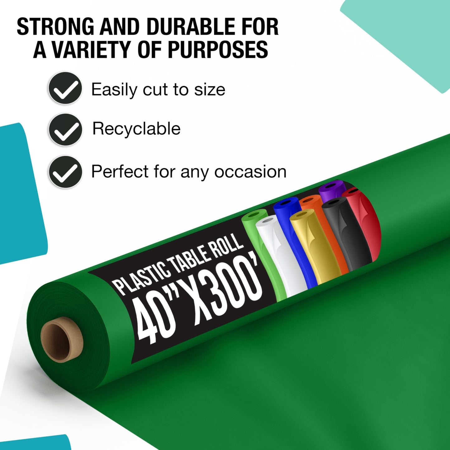 40 In. x 300 Ft. Premium Emerald Green Table Roll | Case of 4