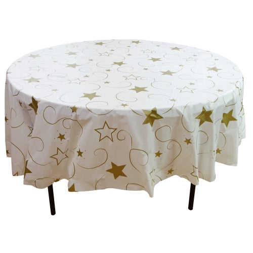 84 In. Round Gold Star Printed Table Cover | Case of 48