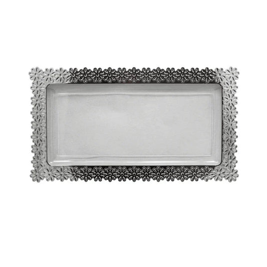 6 In. x 14 In. | Silver Edged Plastic Flower Tray | 48 Count