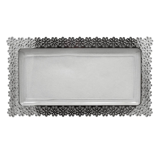 8 In. x 15 In. | Silver Edged Plastic Flower Tray | 48 Count