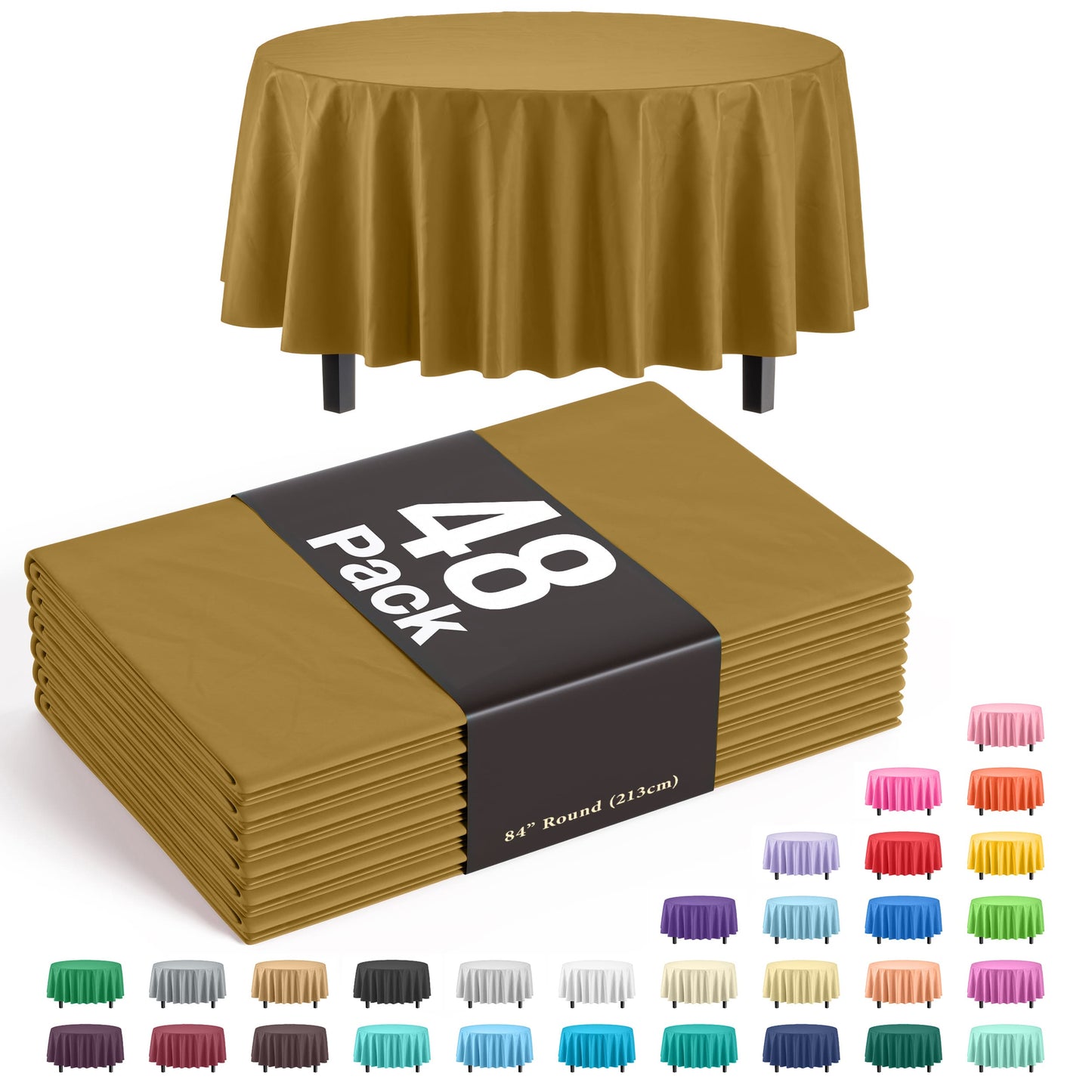 Gold Round Plastic Table Cover | Case of 48