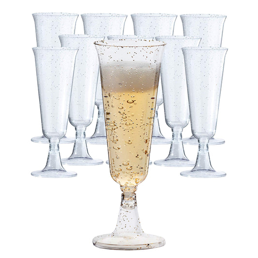 5 Oz. Silver Sparkle Plastic Flute Glasses | 144 Qty