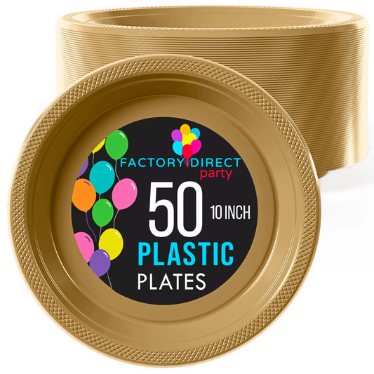 10 In. Gold Plastic Plates | Case of 600