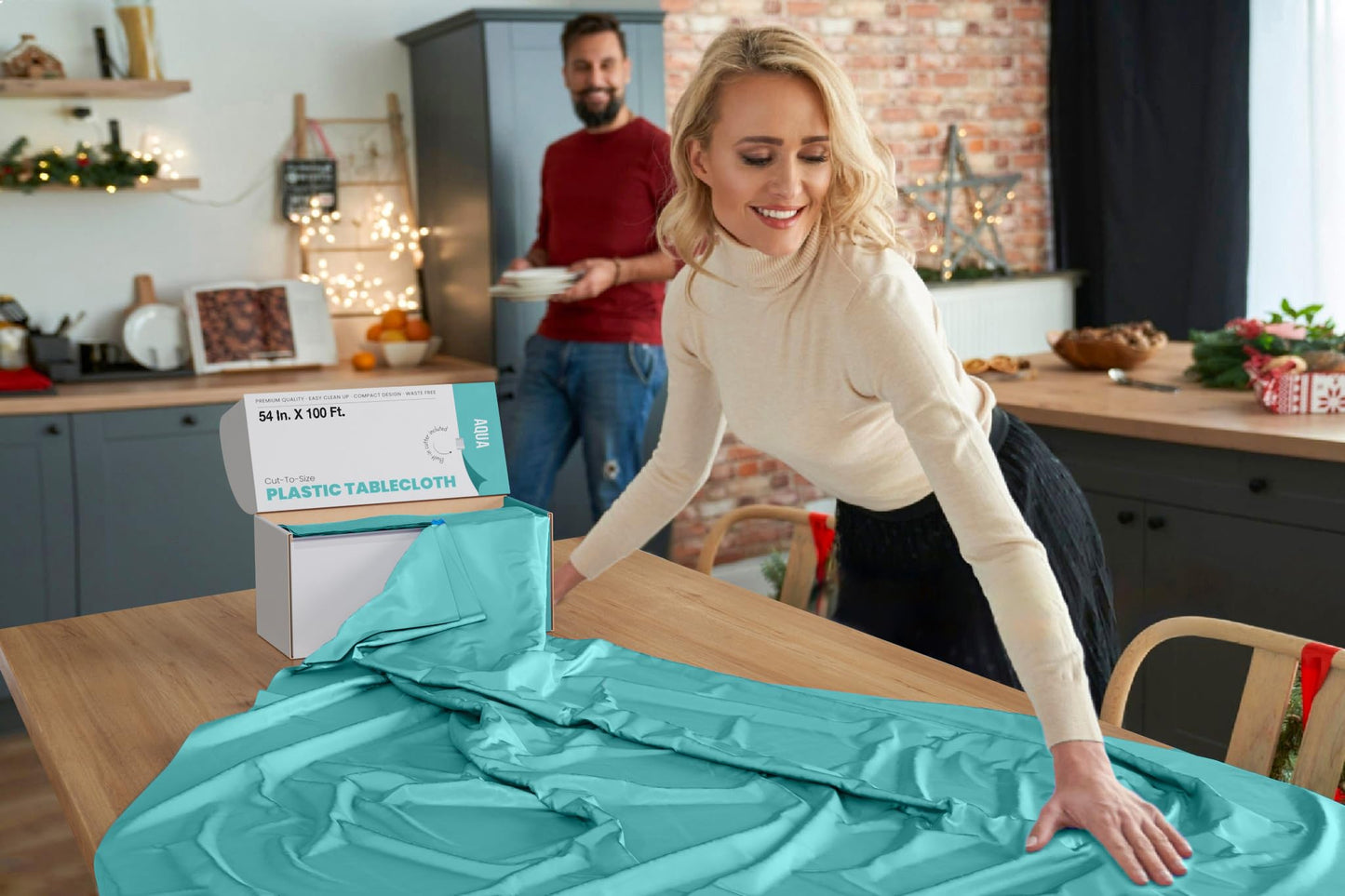 54" X 100' Select A Size Table Cover - Aqua
