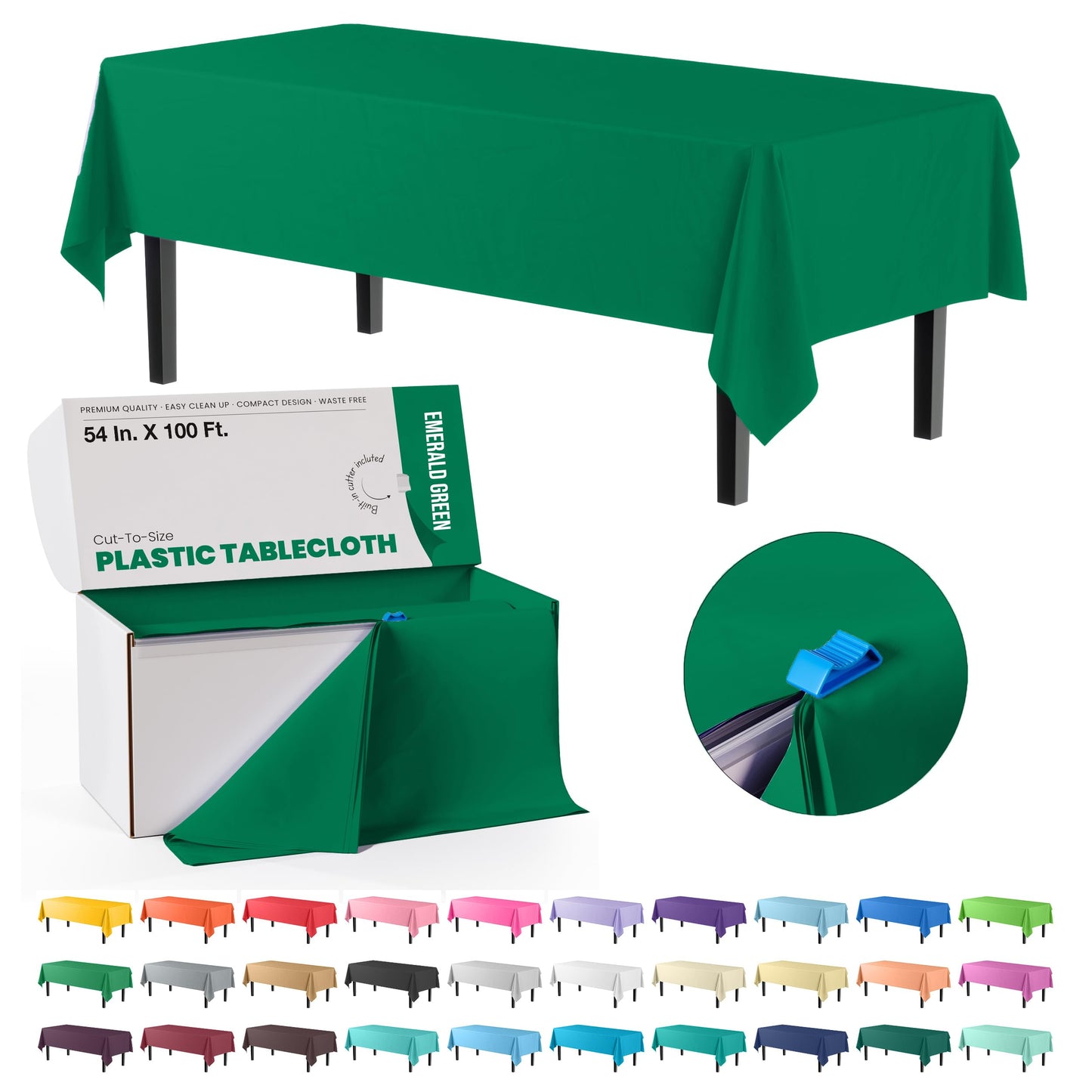 54 In. x 100 Ft. Cut To Size Table Roll  | Emerald Green | Case of 6