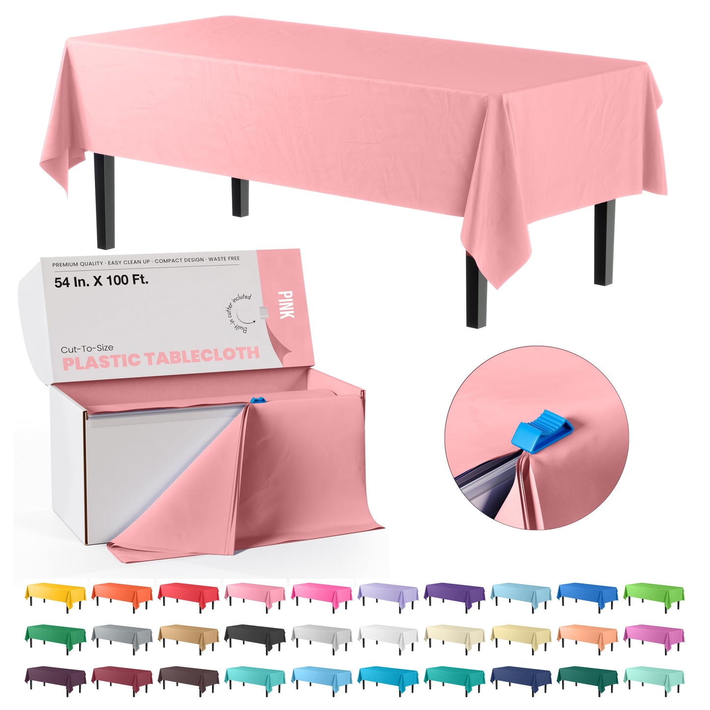 54 In. x 100 Ft. Cut To Size Table Roll  | Pink | Case of 6