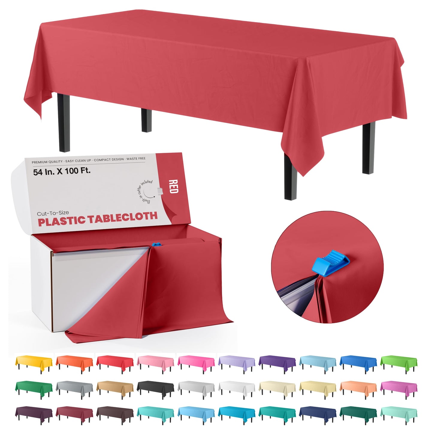 54" X 100' Select A Size Table Cover - Red