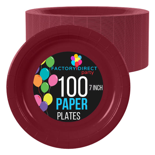 7 In. Burgundy Paper Plates | Case of 1000