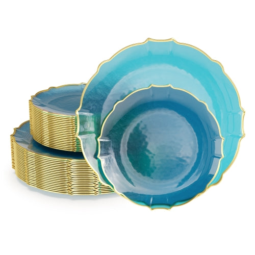 Peacock/Gold Petal Plates - Combo Pack 20/20