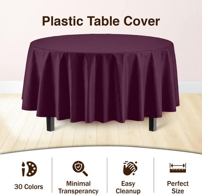 Plum Round Plastic Table Cover | Case of 48