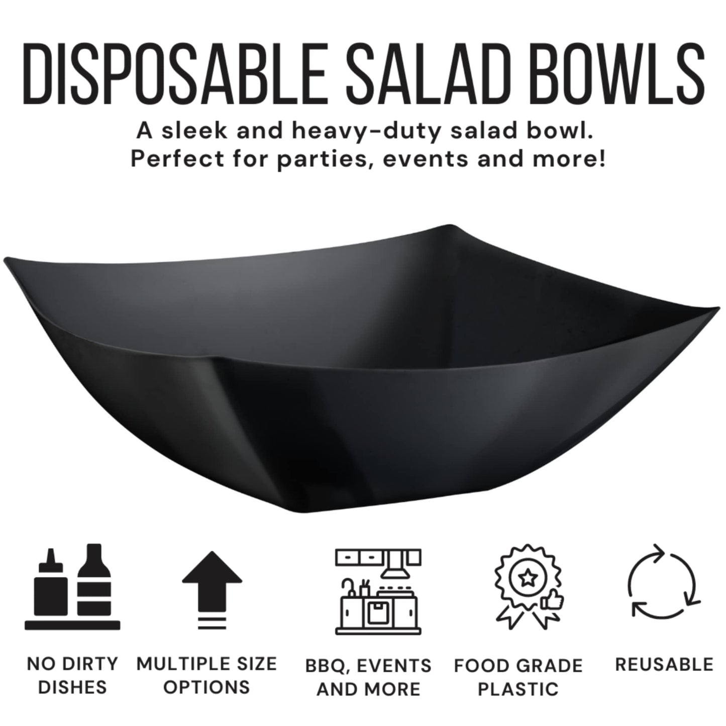 64 Oz. | Black Square Plastic Serving Bowl | 36 Count